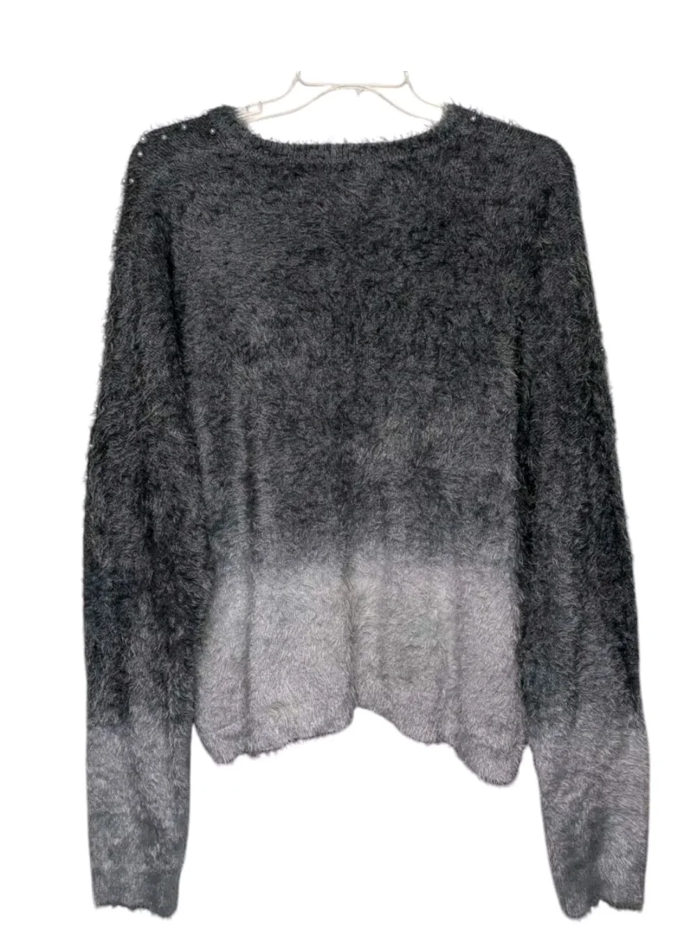 Venus Fuzzy Ombre Pearl-Embellished Sweater - Gray